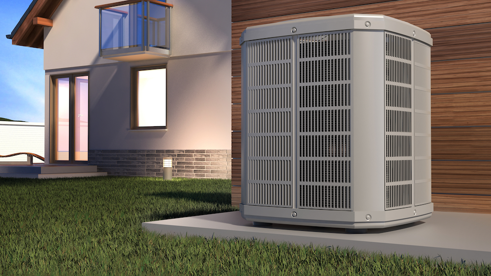 3d illustration of air conditioning in front of home