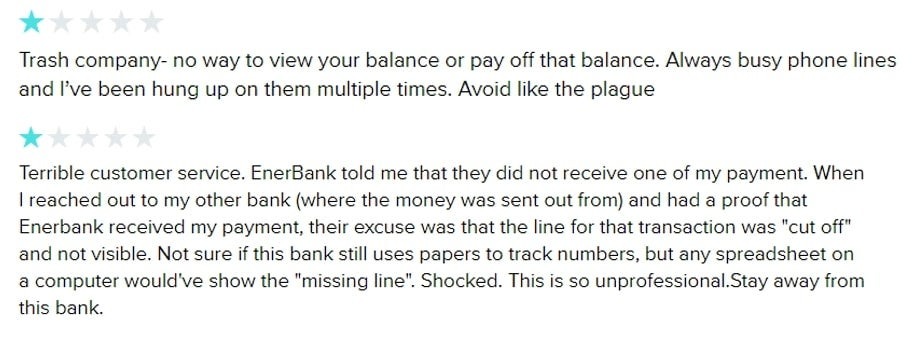 Screenshot of negative EnerBank USA company reviews