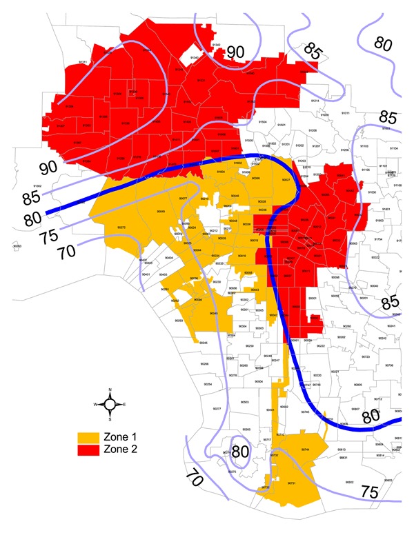 A map showing LADWP climate zones