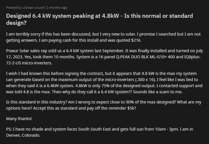 reddit question about solar panels