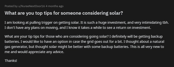 reddit question about solar panels