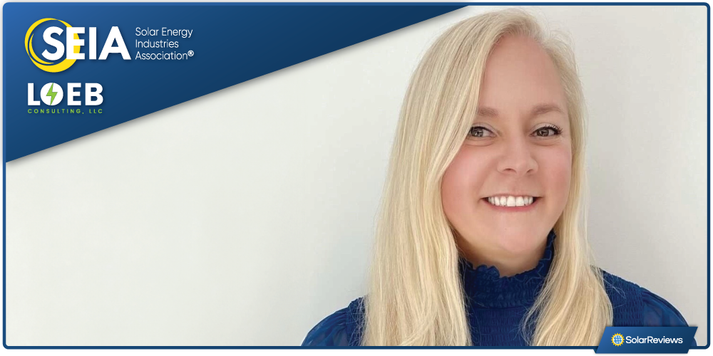 Woman smiling next to the SEIA and Loeb Consulting LLC company logos
